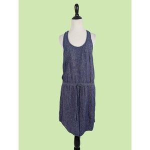 Lou & Grey Linen Blend Chambray Racerback‎ Drawstring Sleeveless Dress S